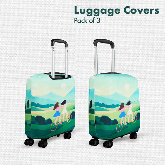 Making Memories! Luggage Covers With Detachable Pouch, 100% Organic Cotton Lycra, Small+Medium+Large Sizes, Pack of 3