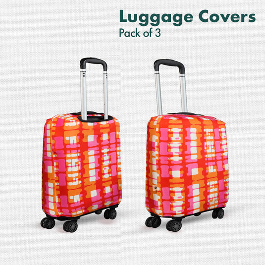 Abstract Mania! Luggage Covers With Detachable Pouch, 100% Organic Cotton Lycra, Small+Medium+Large Sizes, Pack of 3