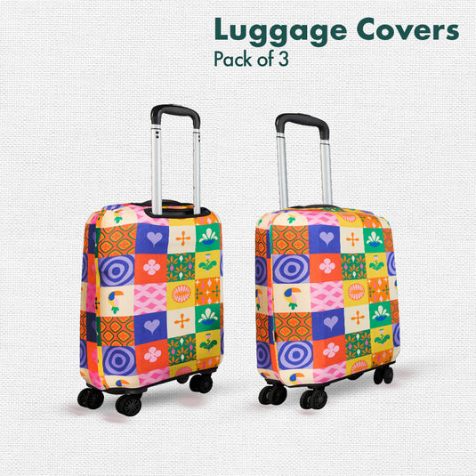 Abstract-ology! Luggage Covers With Detachable Pouch, 100% Organic Cotton Lycra, Small+Medium+Large Sizes, Pack of 3