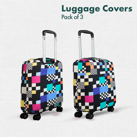 Glitching! Luggage Covers With Detachable Pouch, 100% Organic Cotton Lycra, Small+Medium+Large Sizes, Pack of 3