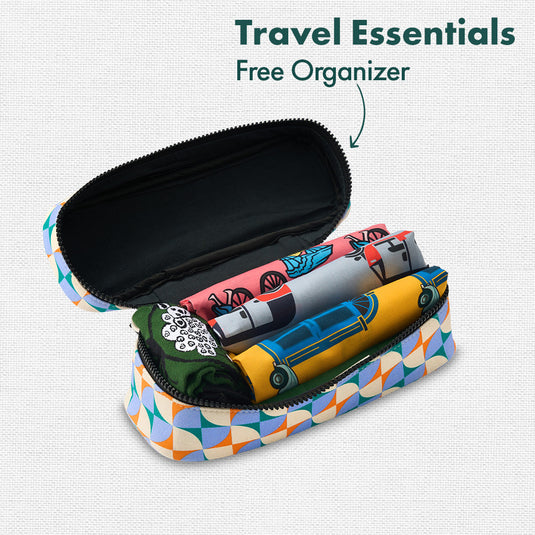 Retro Pixel! Travel Essentials, 100% Sustainable Fabric, Pack of 7 + Free Travel Organizer, Medium Size