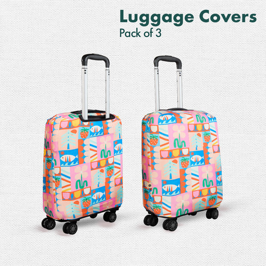 Art Of Abstract! Luggage Covers With Detachable Pouch, 100% Organic Cotton Lycra, Small+Medium+Large Sizes, Pack of 3