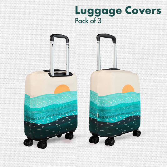 Holiday Calling! Luggage Covers, 100% Organic Cotton Lycra, Small+Medium+Large Sizes, Pack of 3