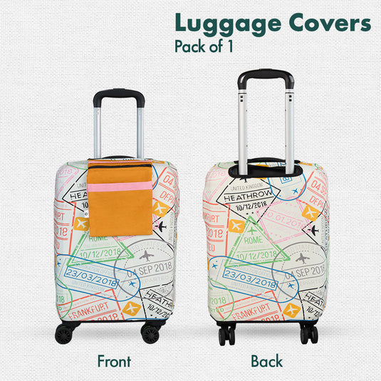 Stamp-ed! Luggage Cover With Detachable Pouch, 100% Organic Cotton Lycra, Small Size, Pack of 1