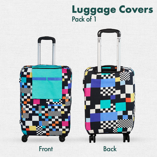 Glitching! Luggage Cover With Detachable Pouch, 100% Organic Cotton Lycra, Large Size, Pack of 1