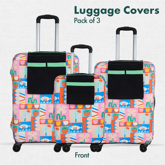 Art Of Abstract! Luggage Covers With Detachable Pouch, 100% Organic Cotton Lycra, Small+Medium+Large Sizes, Pack of 3