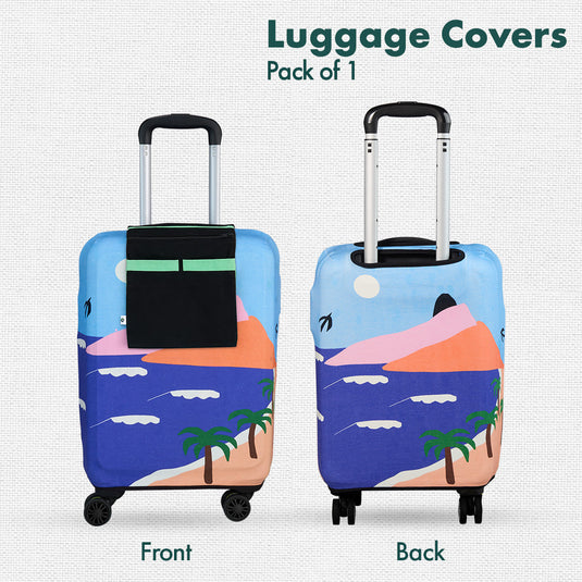 Vacay Ready! Luggage Cover With Detachable Pouch, 100% Organic Cotton Lycra, Large Size, Pack of 1