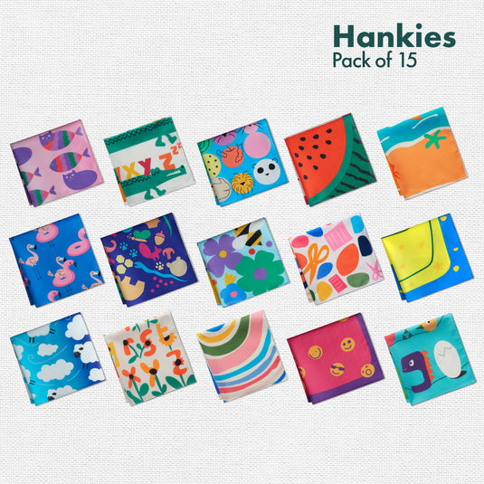 Happy Hearts! Unisex Kid's Hankies, 100% Organic Cotton, Pack of 15