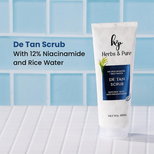 De tan Scrub with 12% Niacinamide and Rice Water - herbs&purecom