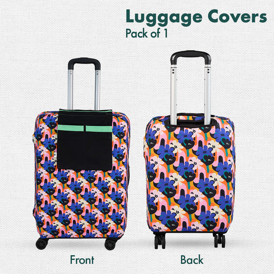 Abstract Affair! Luggage Cover With Detachable Pouch, 100% Organic Cotton Lycra, Large Size, Pack of 1