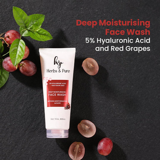 Deep Moisturising 5% Hyaluronic Acid and Red Grapes Face Wash - herbs&purecom