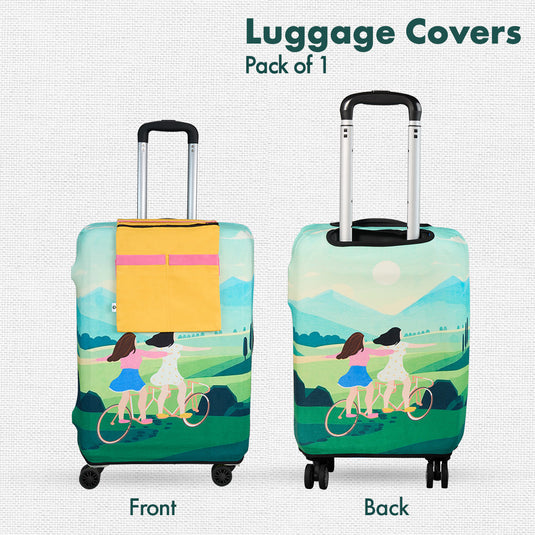 Making Memories! Luggage Cover With Detachable Pouch, 100% Organic Cotton Lycra, Medium Size, Pack of 1