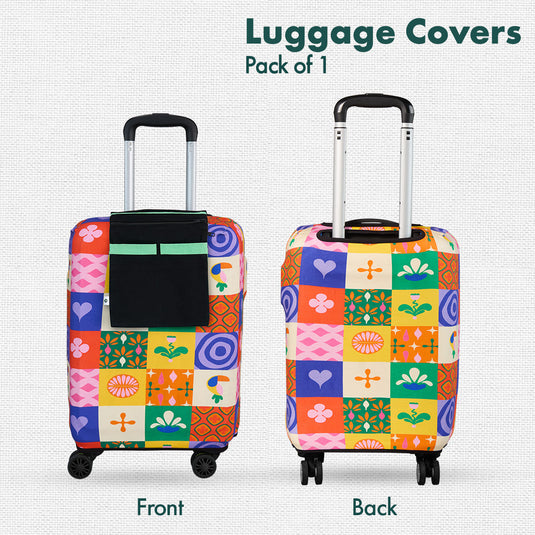 Abstract-ology! Luggage Cover With Detachable Pouch, 100% Organic Cotton Lycra, Large Size, Pack of 1