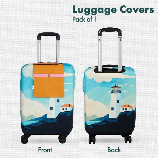 Vintage Lighthouse! Luggage Cover With Detachable Pouch, 100% Organic Cotton Lycra, Medium Size, Pack of 1