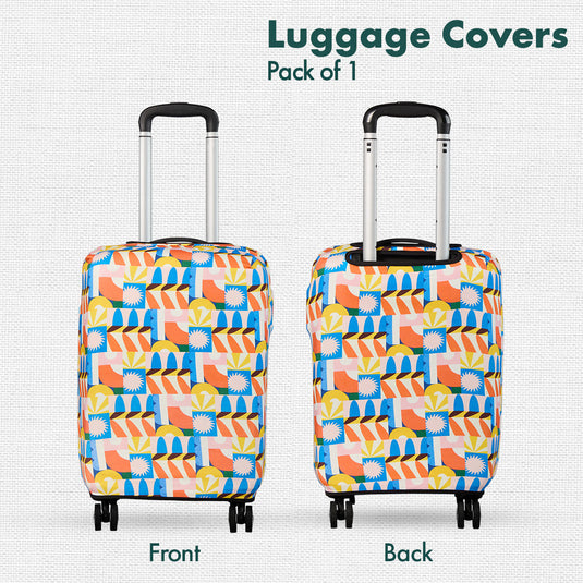 Geometric Vibes! Luggage Cover, 100% Organic Cotton Lycra, Medium Size, Pack of 1