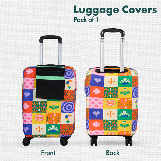 Abstract-ology! Luggage Cover With Detachable Pouch, 100% Organic Cotton Lycra, Small Size, Pack of 1