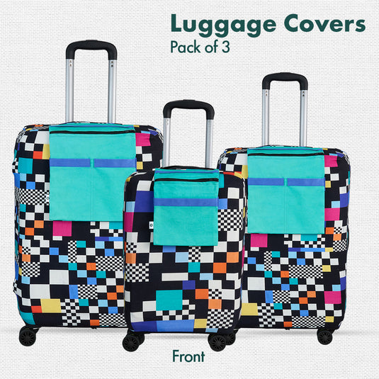 Glitching! Luggage Covers With Detachable Pouch, 100% Organic Cotton Lycra, Small+Medium+Large Sizes, Pack of 3