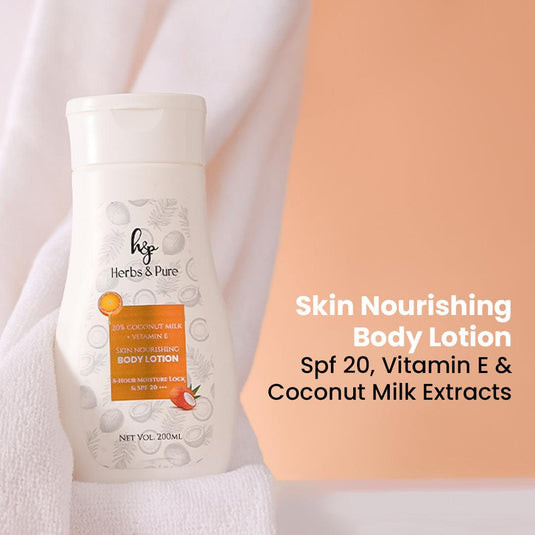 Skin Nourishing Body Lotion Spf 20, Vitamin E and Coconut Milk Extracts - herbs&purecom