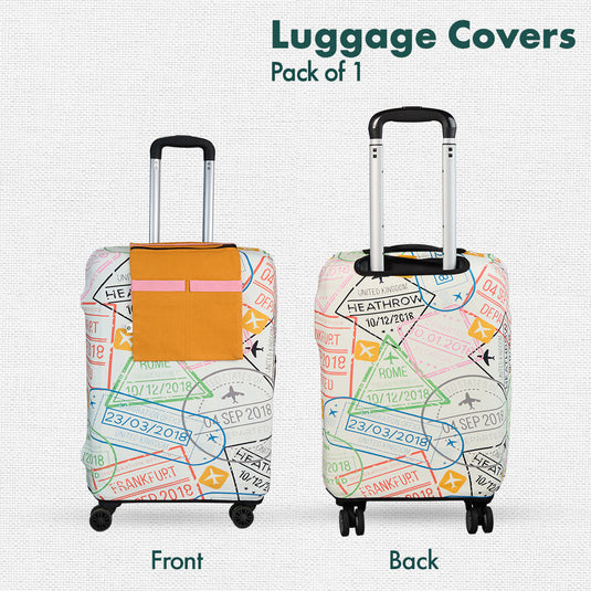 Stamp-ed! Luggage Cover With Detachable Pouch, 100% Organic Cotton Lycra, Large Size, Pack of 1