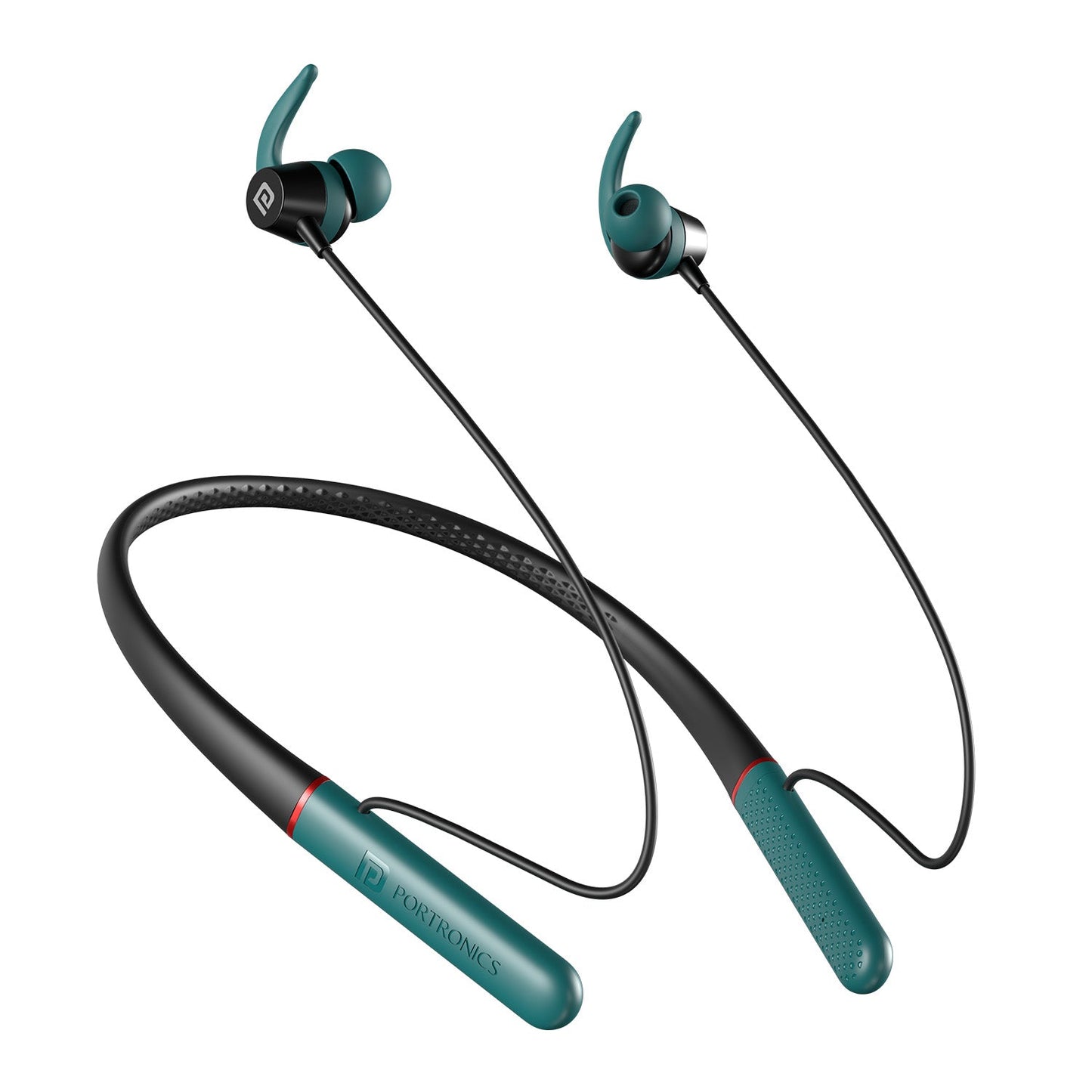 Green Portronics wireless bluetooth neckband Harmonics X2