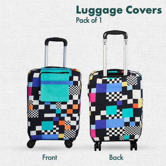 Glitching! Luggage Cover With Detachable Pouch, 100% Organic Cotton Lycra, Small Size, Pack of 1