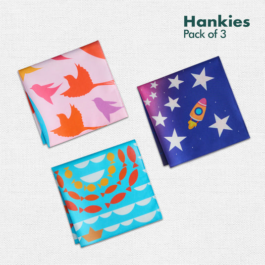 Nature Wonders! Unisex Kid's Hankies, 100% Organic Cotton, Pack of 3