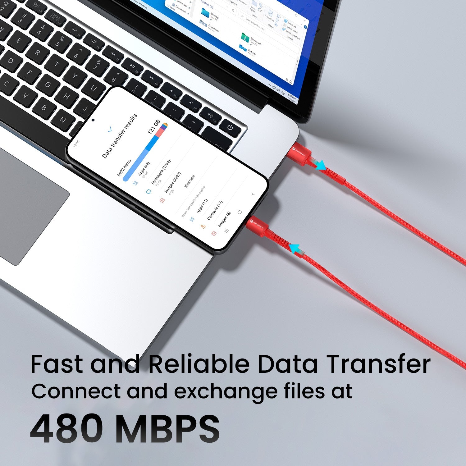 Red Portronics Konnect X - 6A USB to Type C cable |type c charging cable with compatibility for type c devices
