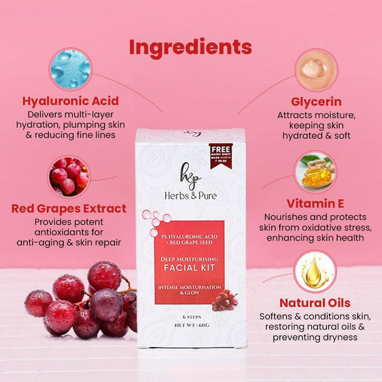 Deep Moisturising Facial Kit with Hyaluronic Acid & Red Grapes - herbs&purecom