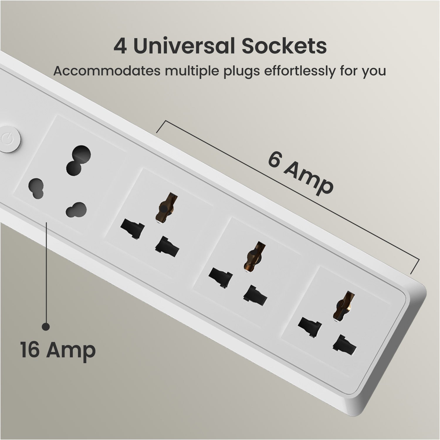 Portronics Power Plate 17 Power Extension Board with 3M durable cable & 4 power sockets & one 16amp sockets. White