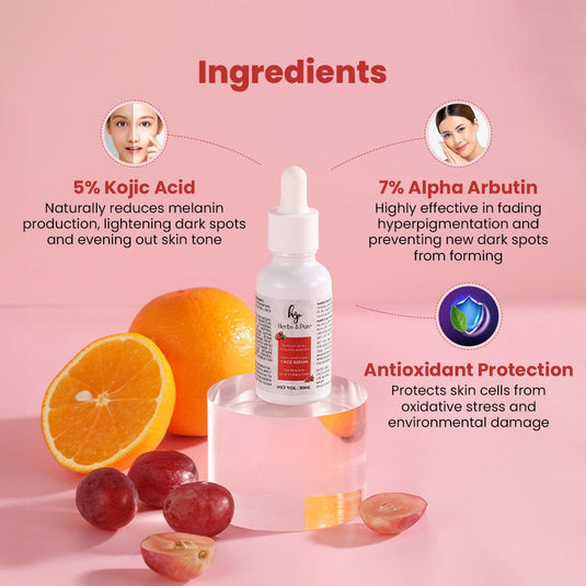 5% Kojic Acid & 7% Alpha Arbutin Skin Lightening Face Serum - herbs&purecom