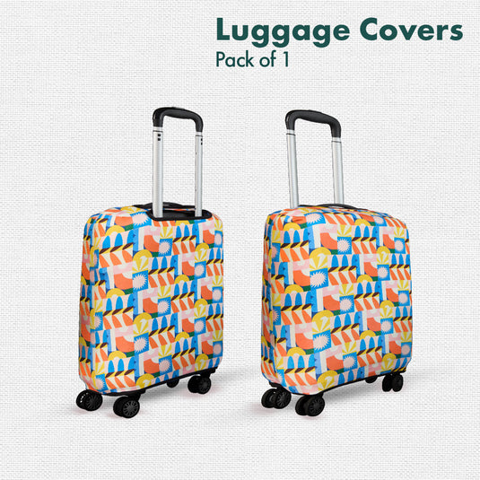 Geometric Vibes! Luggage Cover With Detachable Pouch, 100% Organic Cotton Lycra, Medium Size, Pack of 1