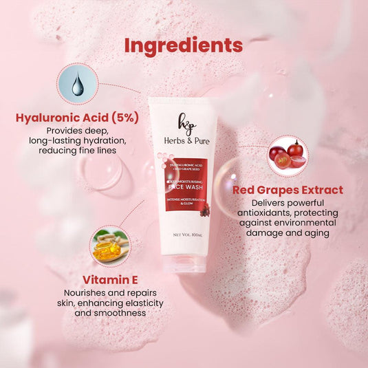 Deep Moisturising 5% Hyaluronic Acid and Red Grapes Face Wash - herbs&purecom