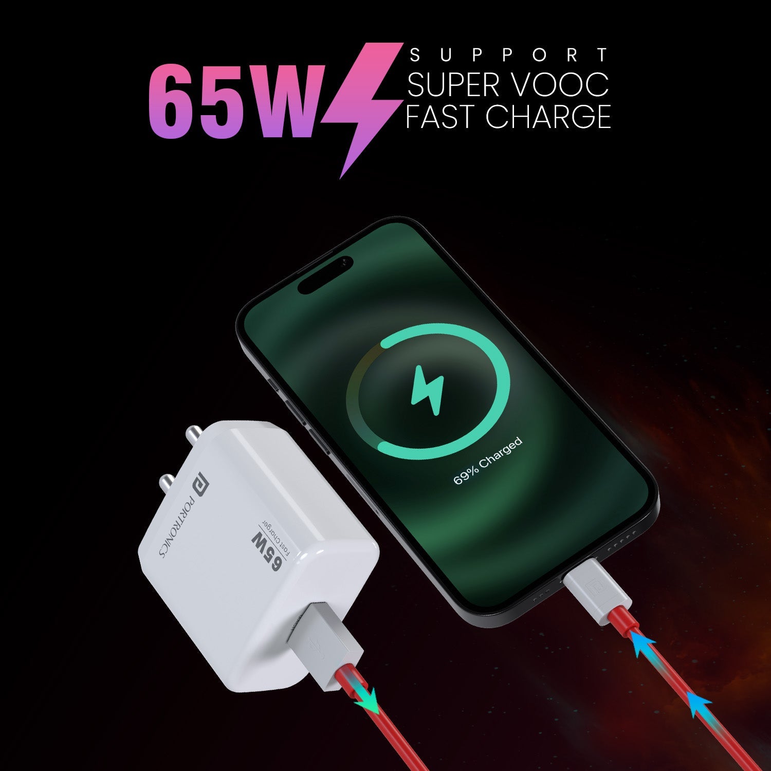 Shop Portronics Adapto 65A 65W SuperVOOC Fast Charging Charger