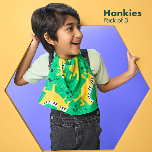 Jungle Safari! Unisex Kid's Hankies, 100% Organic Cotton, Pack of 3