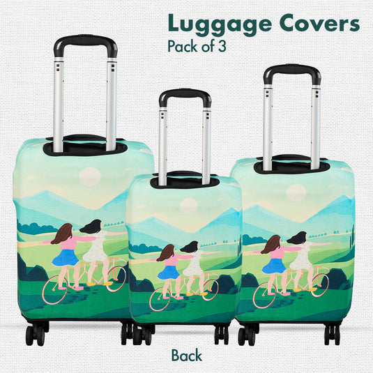 Making Memories! Luggage Covers With Detachable Pouch, 100% Organic Cotton Lycra, Small+Medium+Large Sizes, Pack of 3