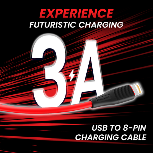 red Portronics Silklink 3A USB to 8 Pin Fast charging Cable for Iphone| fast charging cable| lighting cable