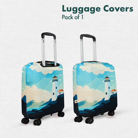 Vintage Lighthouse! Luggage Cover With Detachable Pouch, 100% Organic Cotton Lycra, Large Size, Pack of 1