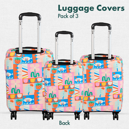 Art Of Abstract! Luggage Covers With Detachable Pouch, 100% Organic Cotton Lycra, Small+Medium+Large Sizes, Pack of 3