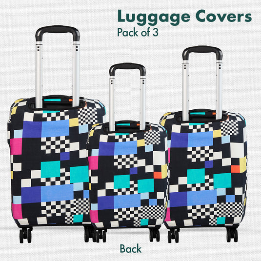 Glitching! Luggage Covers With Detachable Pouch, 100% Organic Cotton Lycra, Small+Medium+Large Sizes, Pack of 3