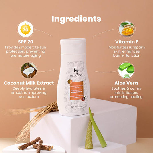 Skin Nourishing Body Lotion Spf 20, Vitamin E and Coconut Milk Extracts - herbs&purecom