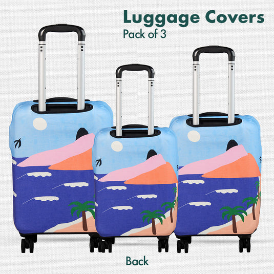 Vacay Ready! Luggage Covers, 100% Organic Cotton Lycra, Small+Medium+Large Sizes, Pack of 3