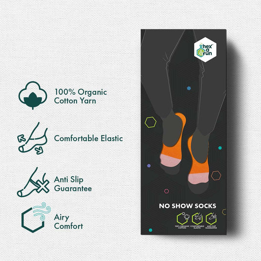 Splash Of Colors! Unisex Socks, 100% Organic Cotton, No Show, Pack of 6