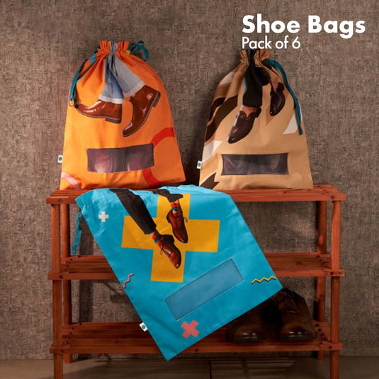 Shoe-topia! Men's Shoe Bags, 100% Organic Cotton, Pack of 6