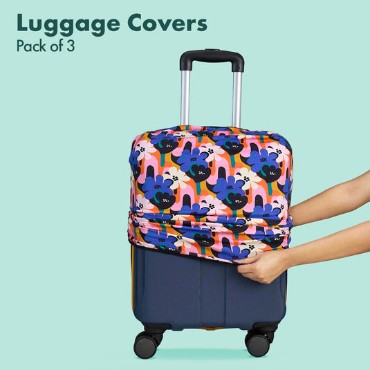 Abstract Affair! Luggage Covers, 100% Organic Cotton Lycra, Small+Medium+Large Sizes, Pack of 3