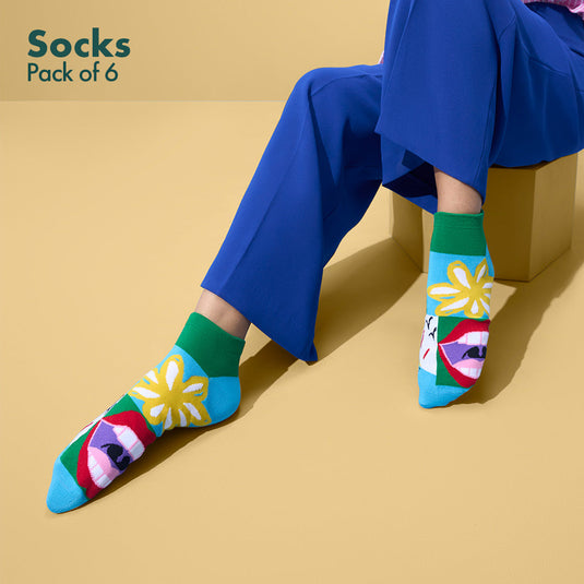 Strike A Pose! Unisex Socks, 100% Bamboo, Ankle Length, Pack of 6