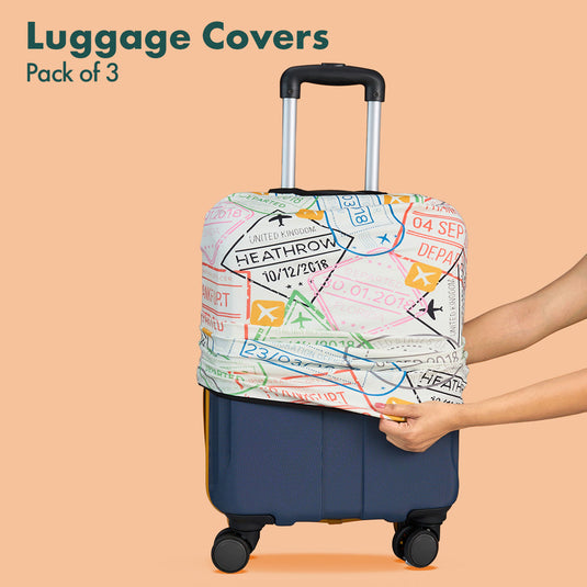 Stamp-ed! Luggage Covers, 100% Organic Cotton Lycra, Small+Medium+Large Sizes, Pack of 3