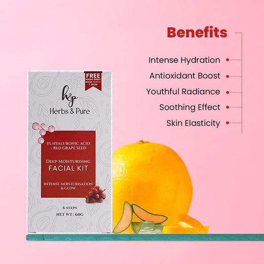 Deep Moisturising Facial Kit with Hyaluronic Acid & Red Grapes - herbs&purecom