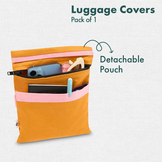 Stamp-ed! Luggage Cover With Detachable Pouch, 100% Organic Cotton Lycra, Small Size, Pack of 1