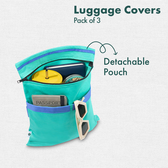 Glitching! Luggage Covers With Detachable Pouch, 100% Organic Cotton Lycra, Small+Medium+Large Sizes, Pack of 3