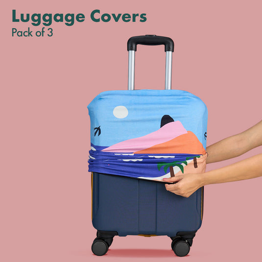 Vacay Ready! Luggage Covers, 100% Organic Cotton Lycra, Small+Medium+Large Sizes, Pack of 3